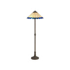 NLK03249 Umbrian 2 Light Leaf Design Floor Lamp With 40cm Tiffany Shade Blue/Chrome/Crystal/Aged Antique Brass