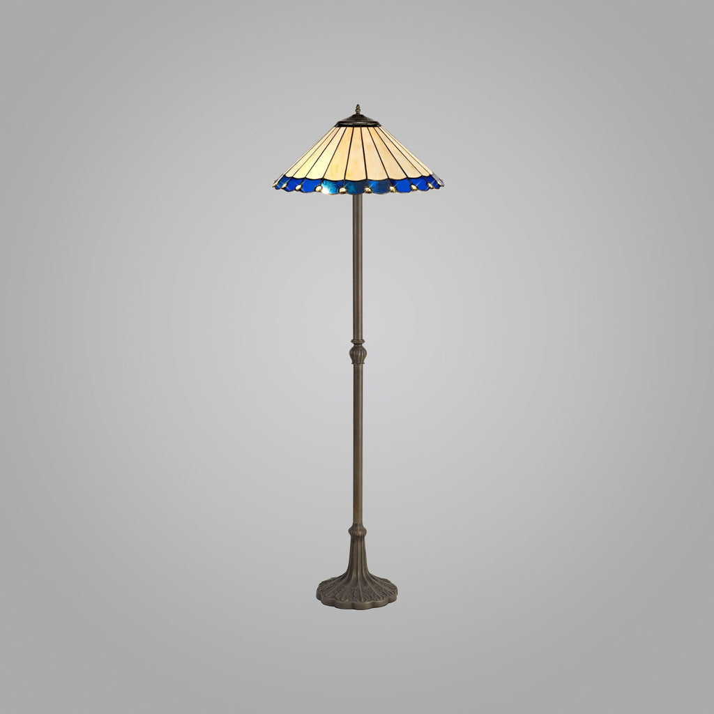 NLK03249 Umbrian 2 Light Leaf Design Floor Lamp With 40cm Tiffany Shade Blue/Chrome/Crystal/Aged Antique Brass