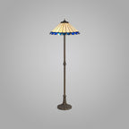 NLK03249 Umbrian 2 Light Leaf Design Floor Lamp With 40cm Tiffany Shade Blue/Chrome/Crystal/Aged Antique Brass