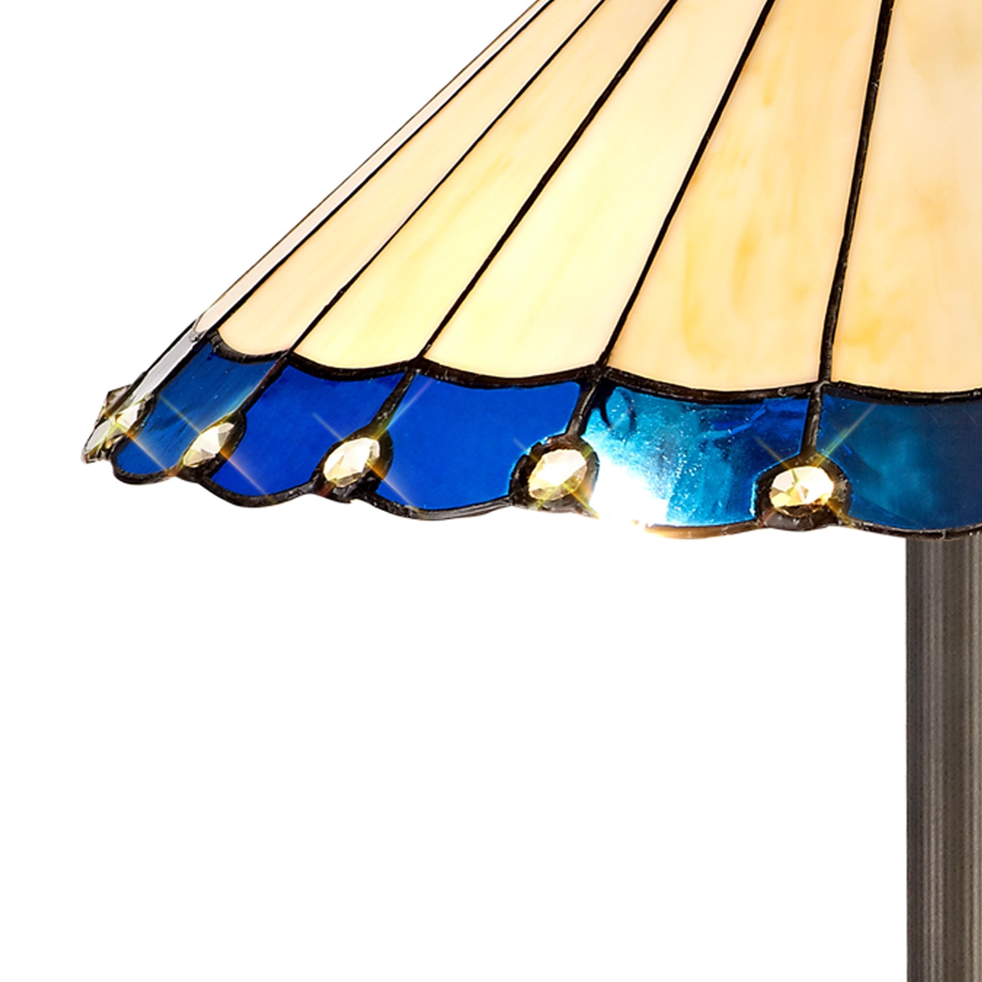 NLK03249 Umbrian 2 Light Leaf Design Floor Lamp With 40cm Tiffany Shade Blue/Chrome/Crystal/Aged Antique Brass