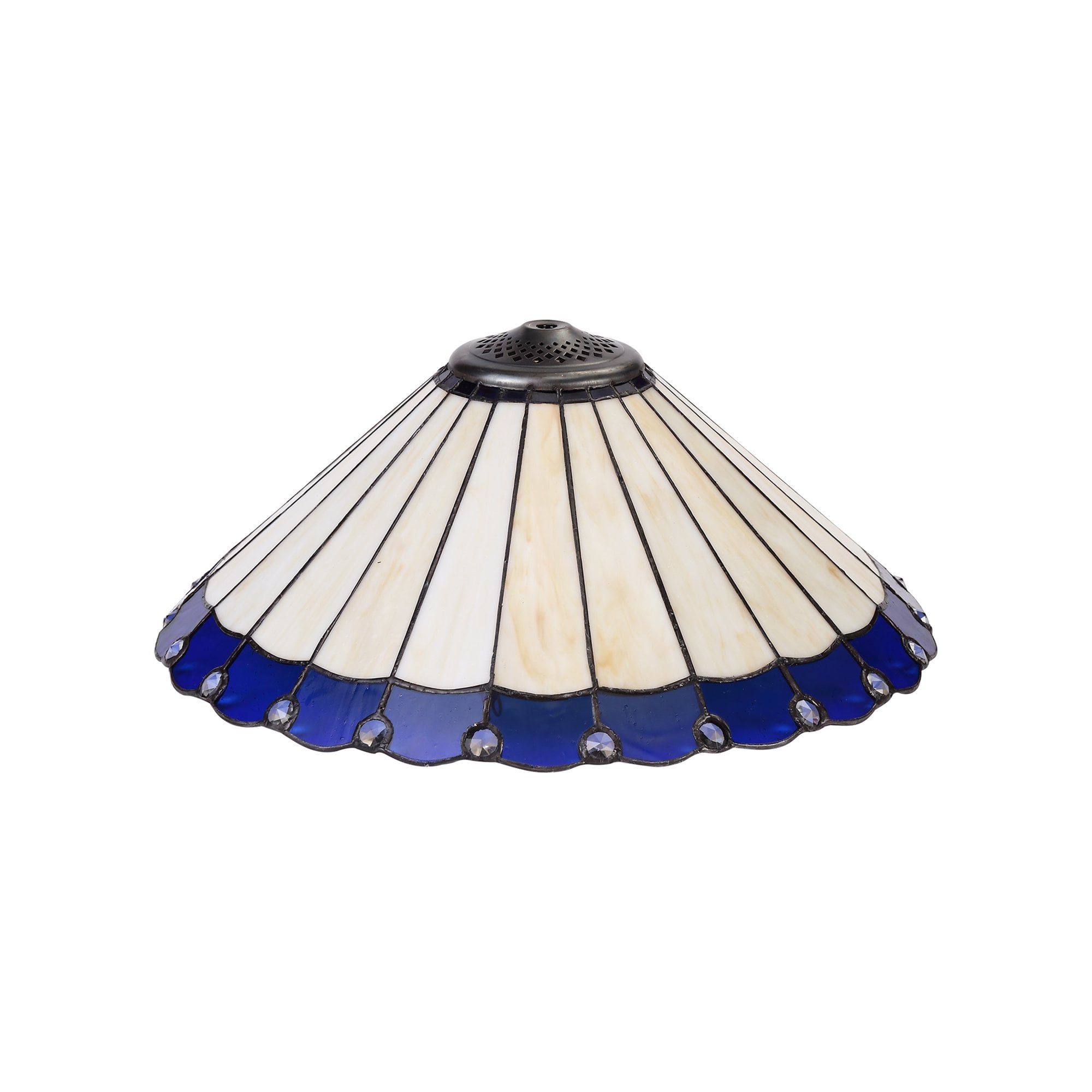NLK03249 Umbrian 2 Light Leaf Design Floor Lamp With 40cm Tiffany Shade Blue/Chrome/Crystal/Aged Antique Brass