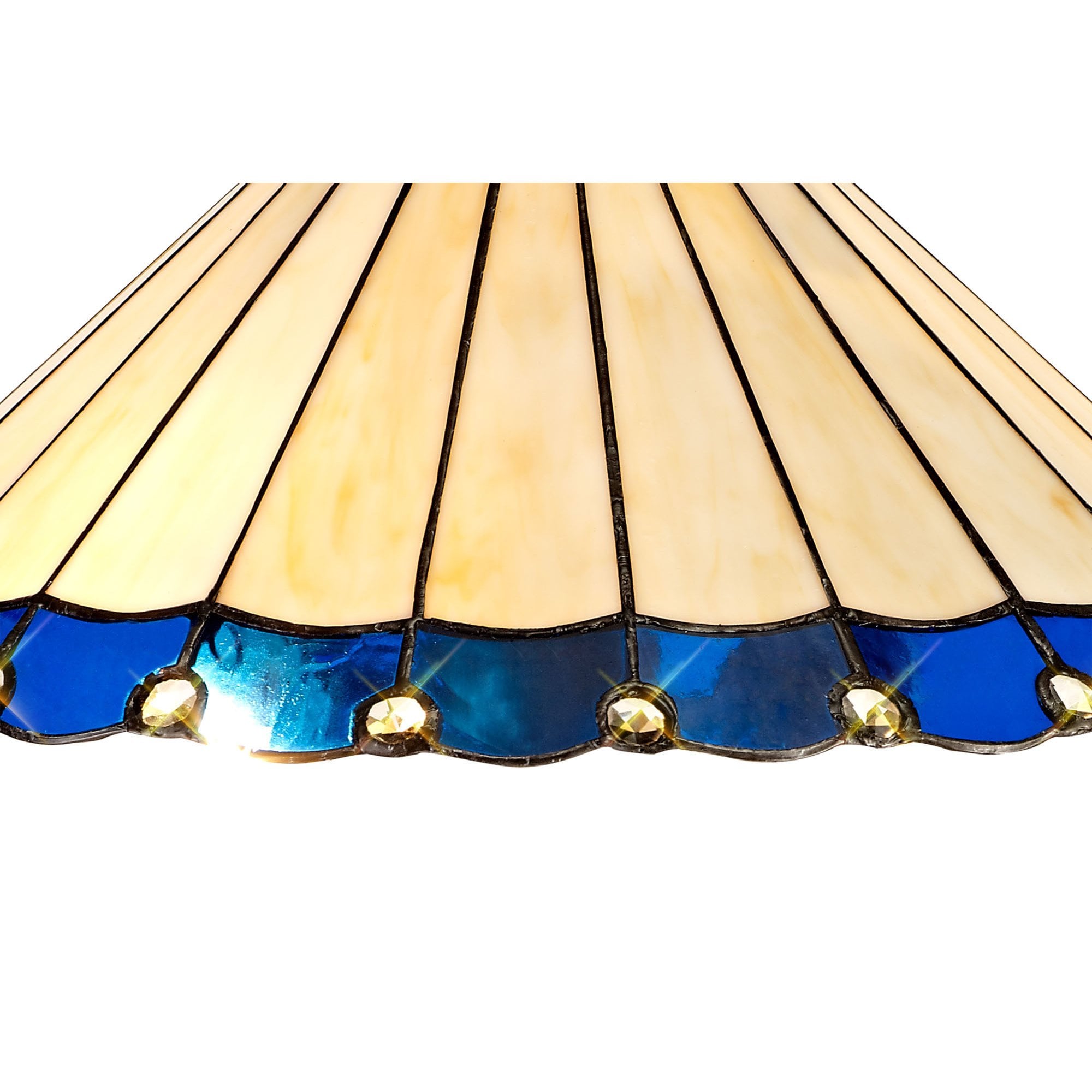 NLK03249 Umbrian 2 Light Leaf Design Floor Lamp With 40cm Tiffany Shade Blue/Chrome/Crystal/Aged Antique Brass