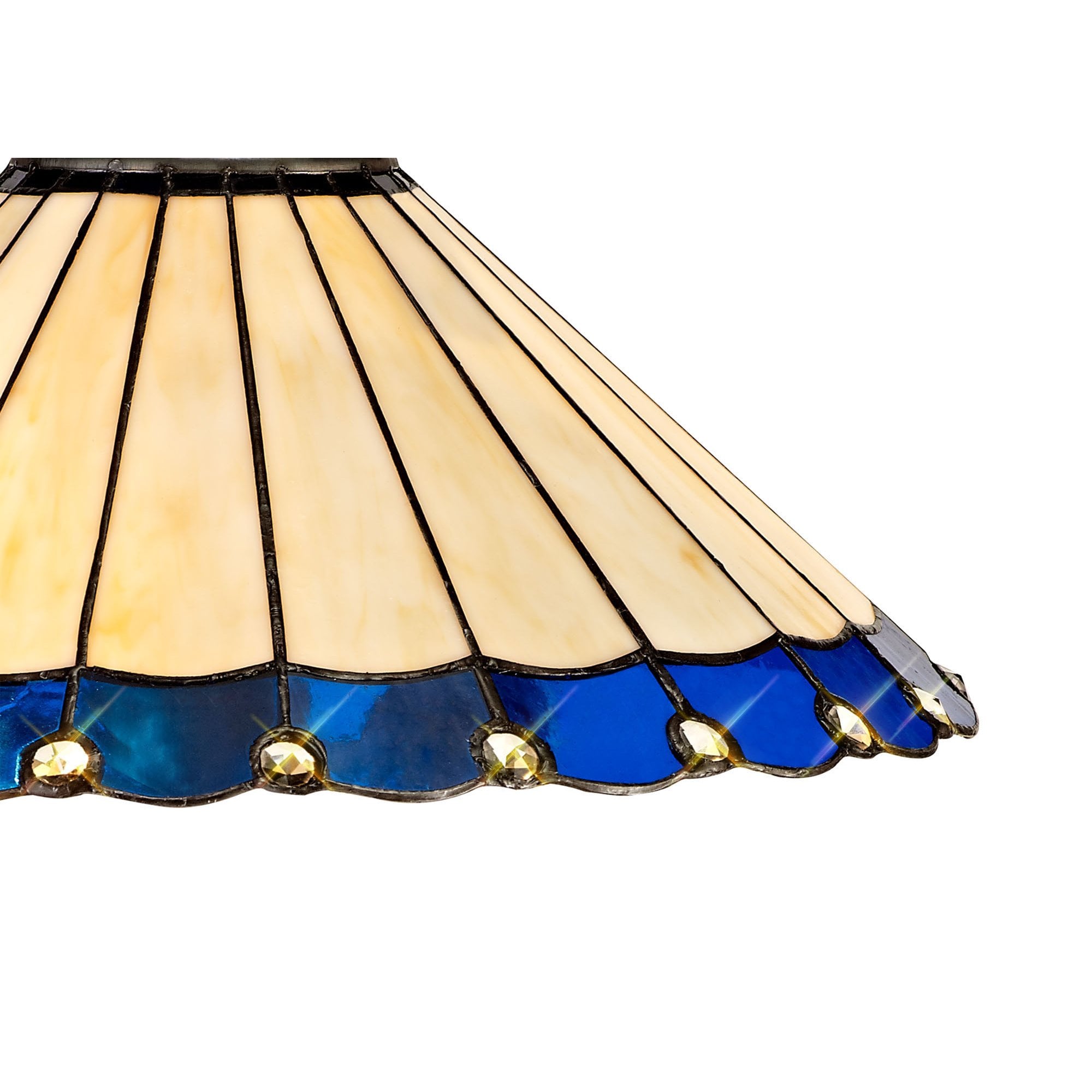 NLK03249 Umbrian 2 Light Leaf Design Floor Lamp With 40cm Tiffany Shade Blue/Chrome/Crystal/Aged Antique Brass