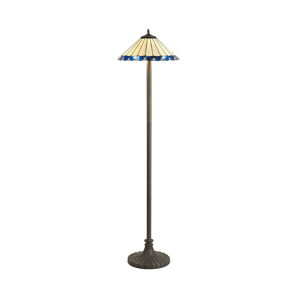 NLK03259 Umbrian 2 Light Stepped Design Floor Lamp With 40cm Tiffany Shade Blue/Chrome/Crystal/Aged Antique Brass