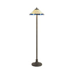 NLK03259 Umbrian 2 Light Stepped Design Floor Lamp With 40cm Tiffany Shade Blue/Chrome/Crystal/Aged Antique Brass