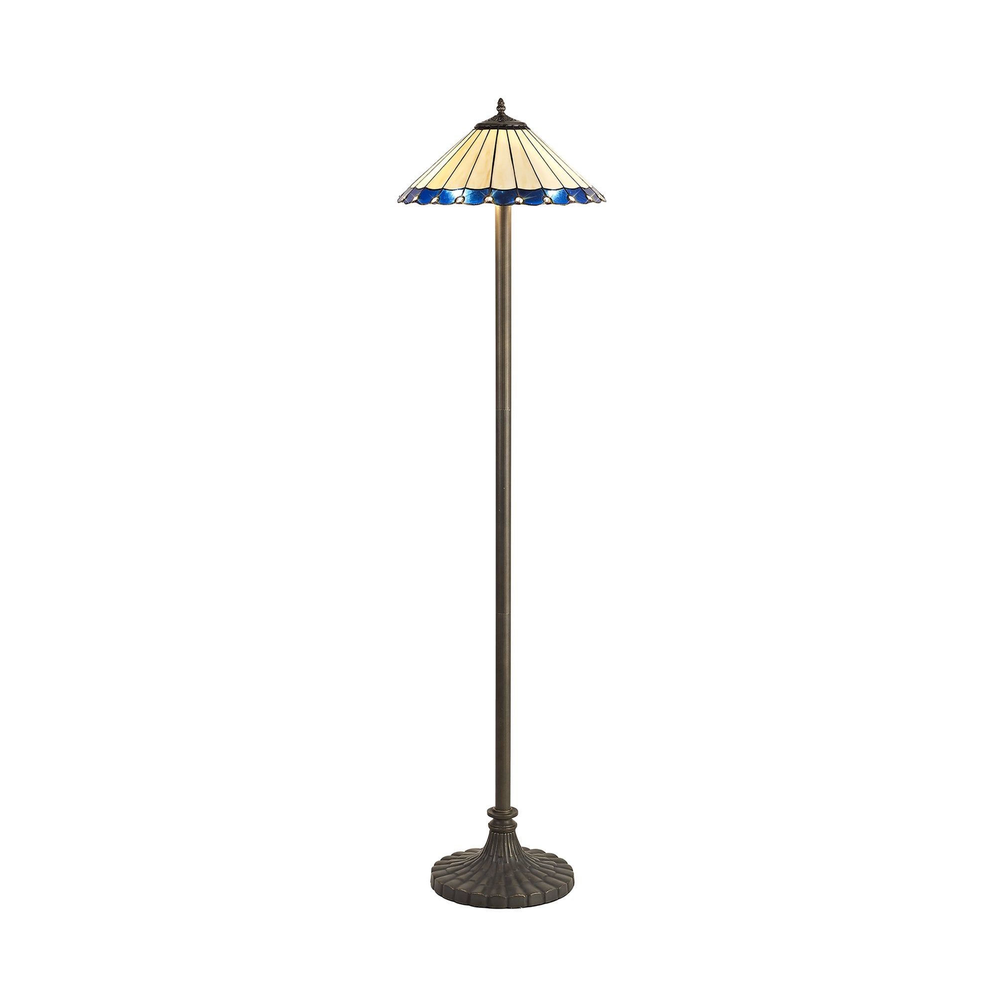 NLK03259 Umbrian 2 Light Stepped Design Floor Lamp With 40cm Tiffany Shade Blue/Chrome/Crystal/Aged Antique Brass