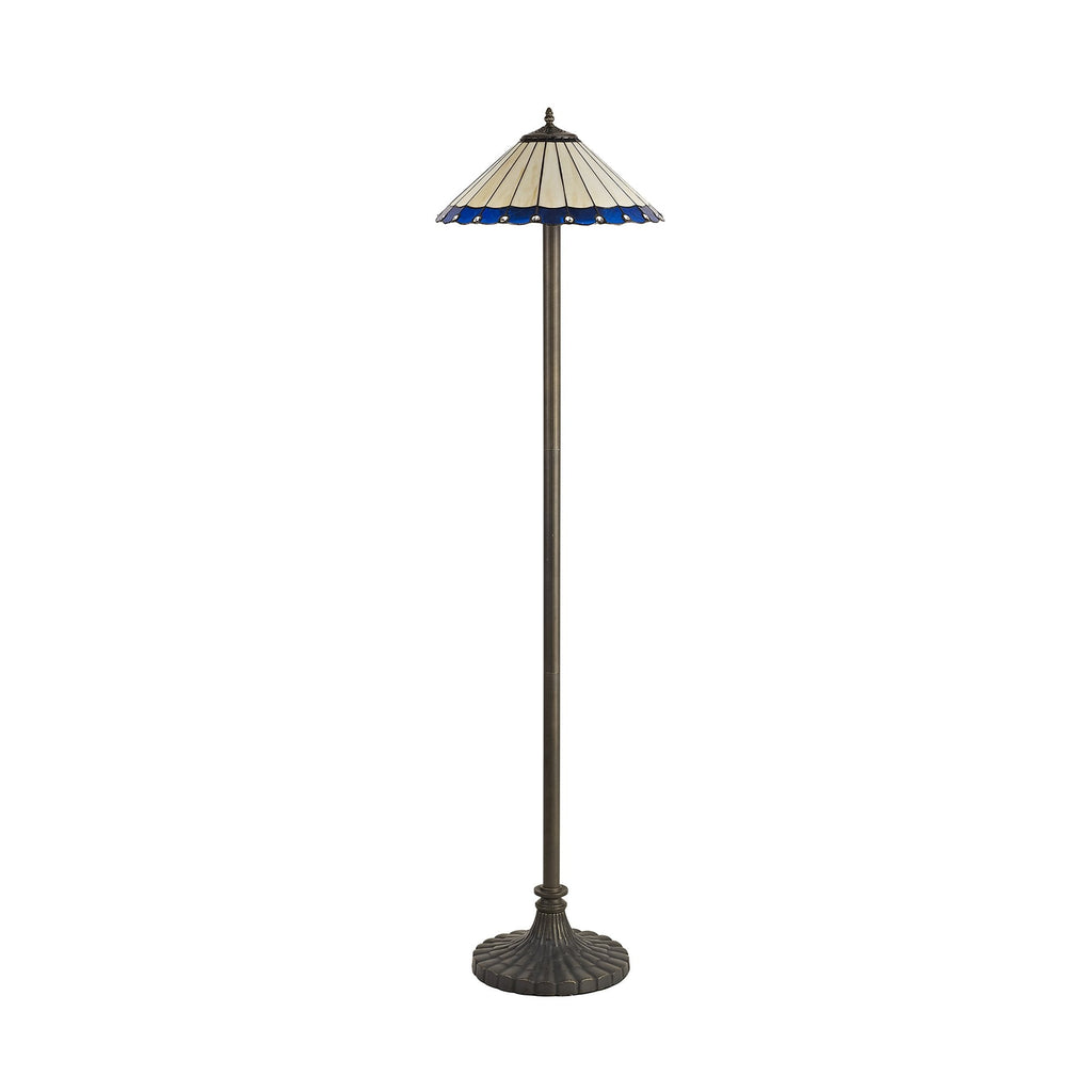 NLK03259 Umbrian 2 Light Stepped Design Floor Lamp With 40cm Tiffany Shade Blue/Chrome/Crystal/Aged Antique Brass