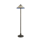 NLK03259 Umbrian 2 Light Stepped Design Floor Lamp With 40cm Tiffany Shade Blue/Chrome/Crystal/Aged Antique Brass