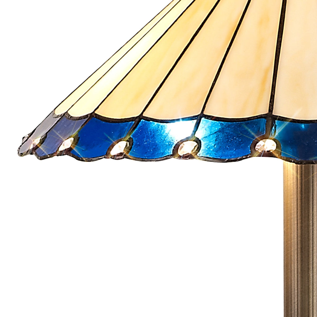 NLK03259 Umbrian 2 Light Stepped Design Floor Lamp With 40cm Tiffany Shade Blue/Chrome/Crystal/Aged Antique Brass
