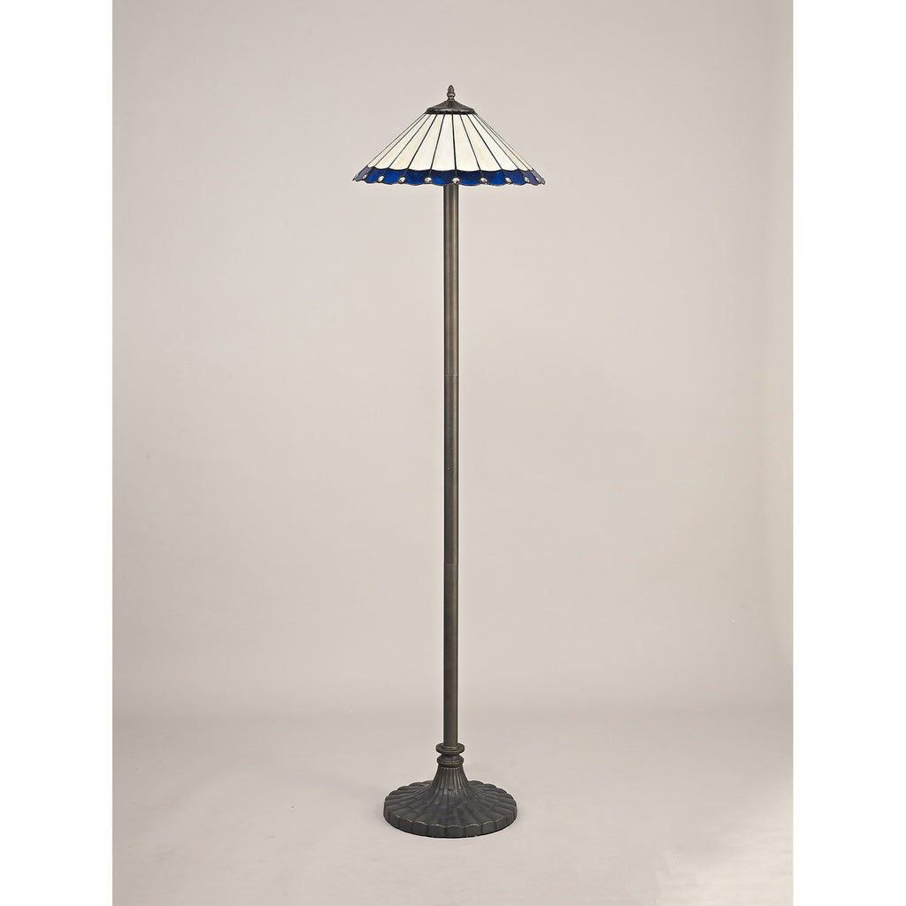 NLK03259 Umbrian 2 Light Stepped Design Floor Lamp With 40cm Tiffany Shade Blue/Chrome/Crystal/Aged Antique Brass