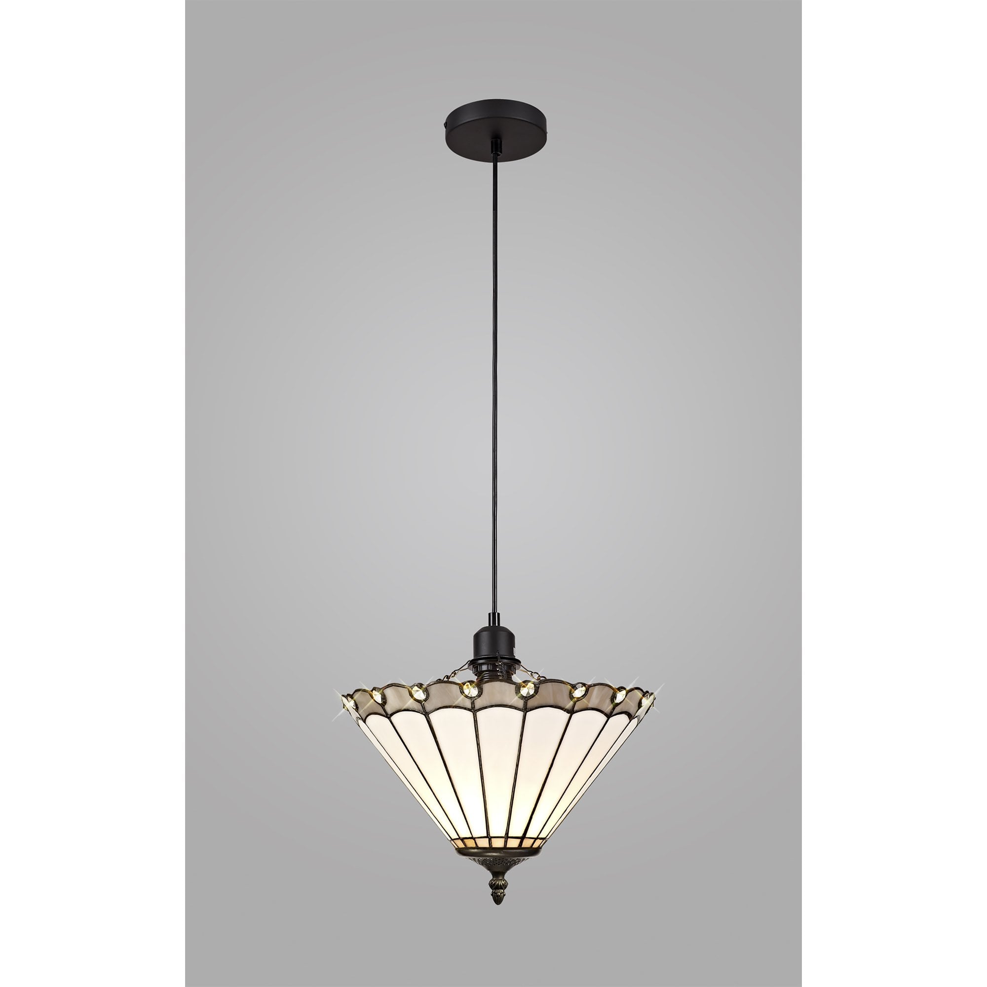 NLK03269 Umbrian 1 Light Up Lighter Pendant With 30cm Tiffany Shade Grey/Chrome/Crystal/Black