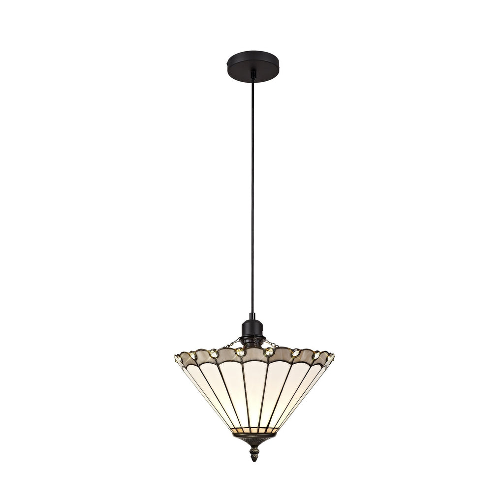 NLK03269 Umbrian 1 Light Up Lighter Pendant With 30cm Tiffany Shade Grey/Chrome/Crystal/Black