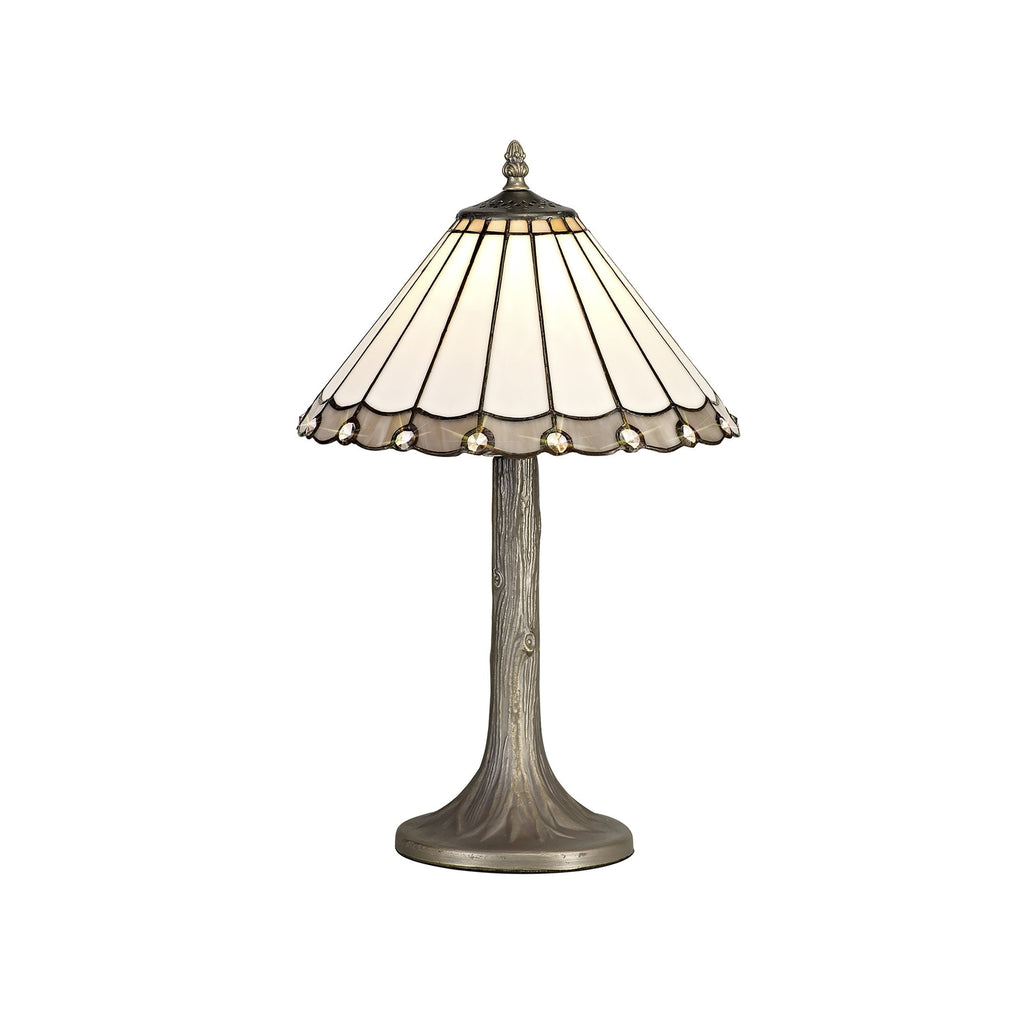NLK03279 Umbrian 1 Light Tree Like Table Lamp With 30cm Tiffany Shade Grey/Chrome/Crystal/Aged Antique Brass