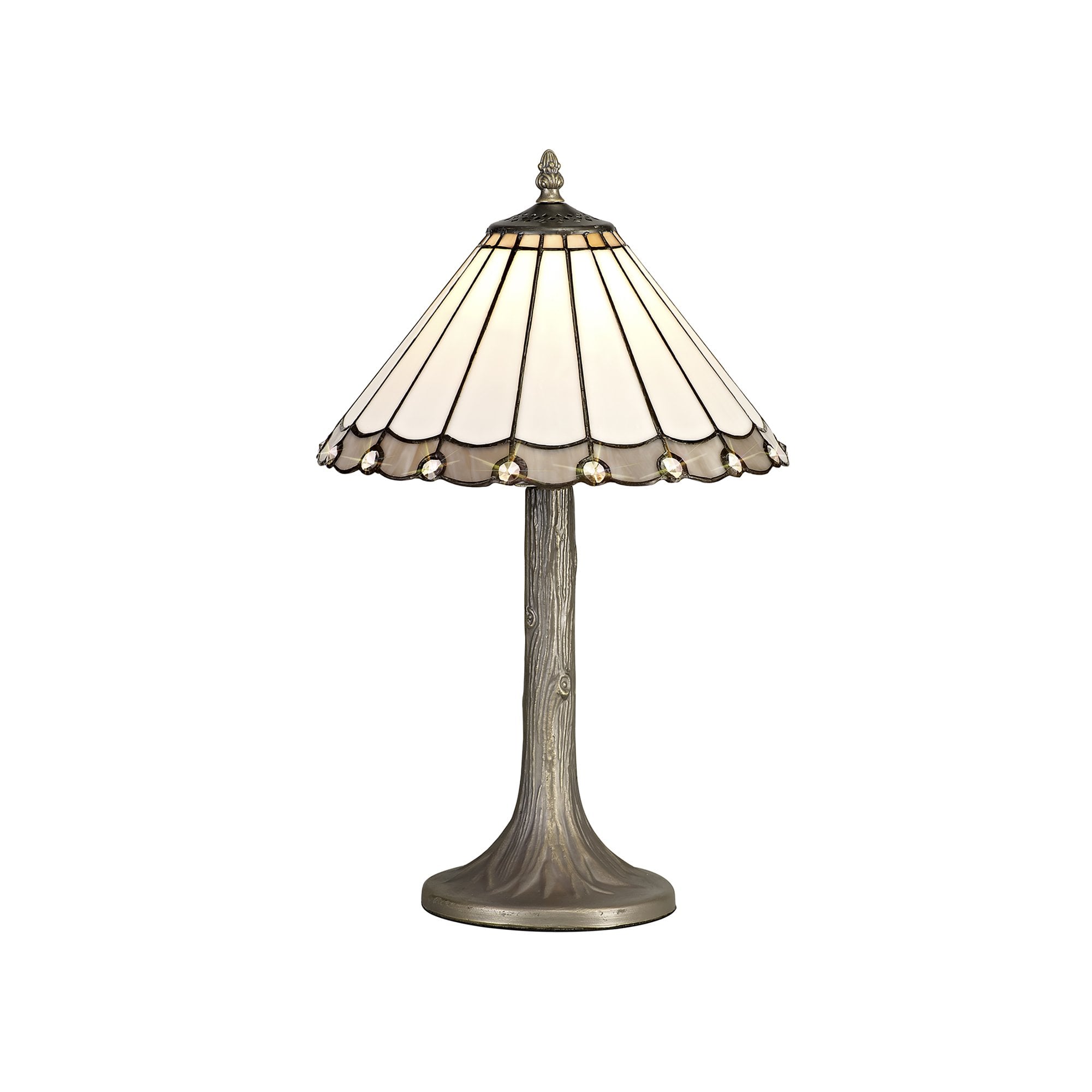 NLK03279 Umbrian 1 Light Tree Like Table Lamp With 30cm Tiffany Shade Grey/Chrome/Crystal/Aged Antique Brass