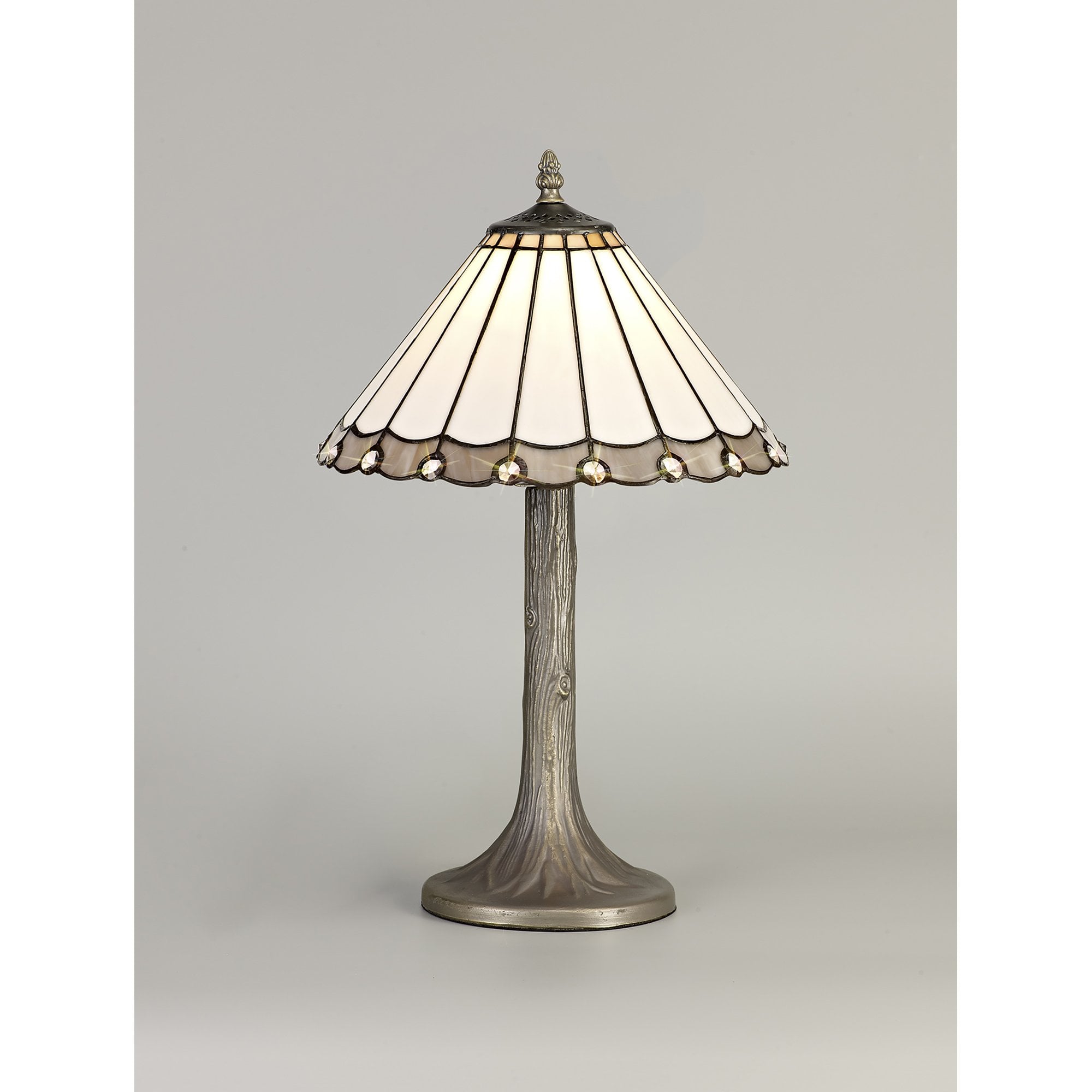 NLK03279 Umbrian 1 Light Tree Like Table Lamp With 30cm Tiffany Shade Grey/Chrome/Crystal/Aged Antique Brass
