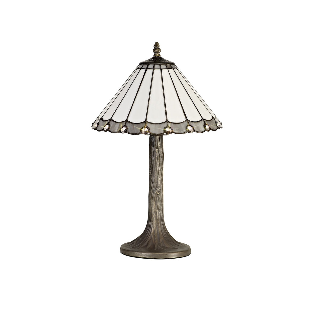 NLK03279 Umbrian 1 Light Tree Like Table Lamp With 30cm Tiffany Shade Grey/Chrome/Crystal/Aged Antique Brass