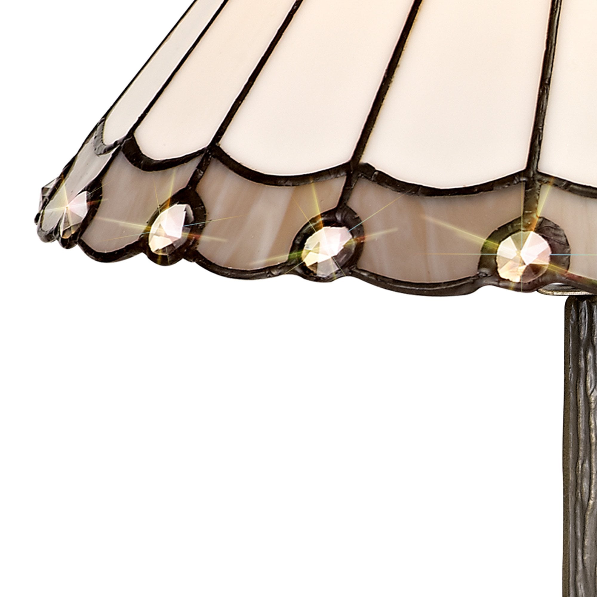 NLK03279 Umbrian 1 Light Tree Like Table Lamp With 30cm Tiffany Shade Grey/Chrome/Crystal/Aged Antique Brass