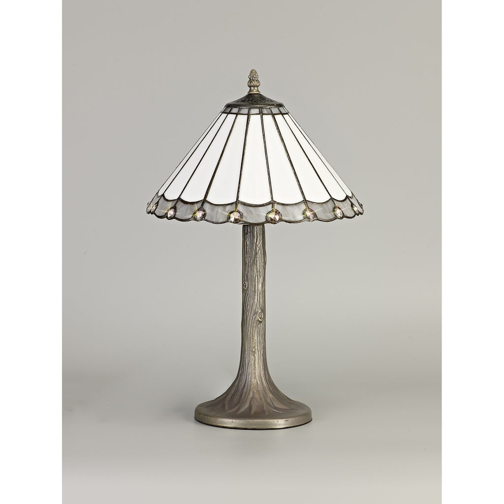 NLK03279 Umbrian 1 Light Tree Like Table Lamp With 30cm Tiffany Shade Grey/Chrome/Crystal/Aged Antique Brass