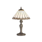 NLK03289 Umbrian 1 Light Curved Table Lamp With 30cm Tiffany Shade Grey/Chrome/Crystal/Aged Antique Brass