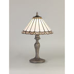 NLK03289 Umbrian 1 Light Curved Table Lamp With 30cm Tiffany Shade Grey/Chrome/Crystal/Aged Antique Brass