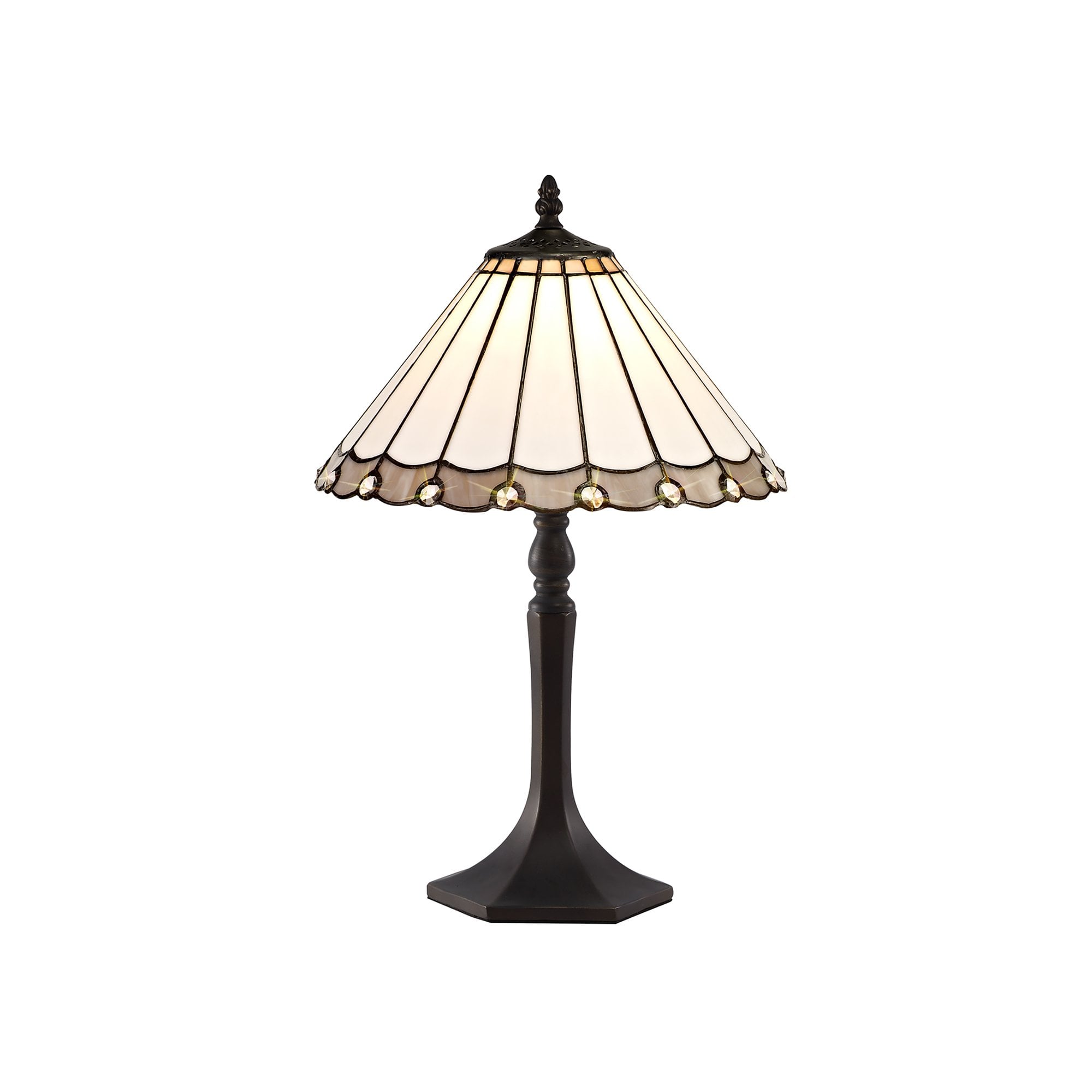 NLK03299 Umbrian 1 Light Octagonal Table Lamp With 30cm Tiffany Shade Grey/Chrome/Crystal/Aged Antique Brass