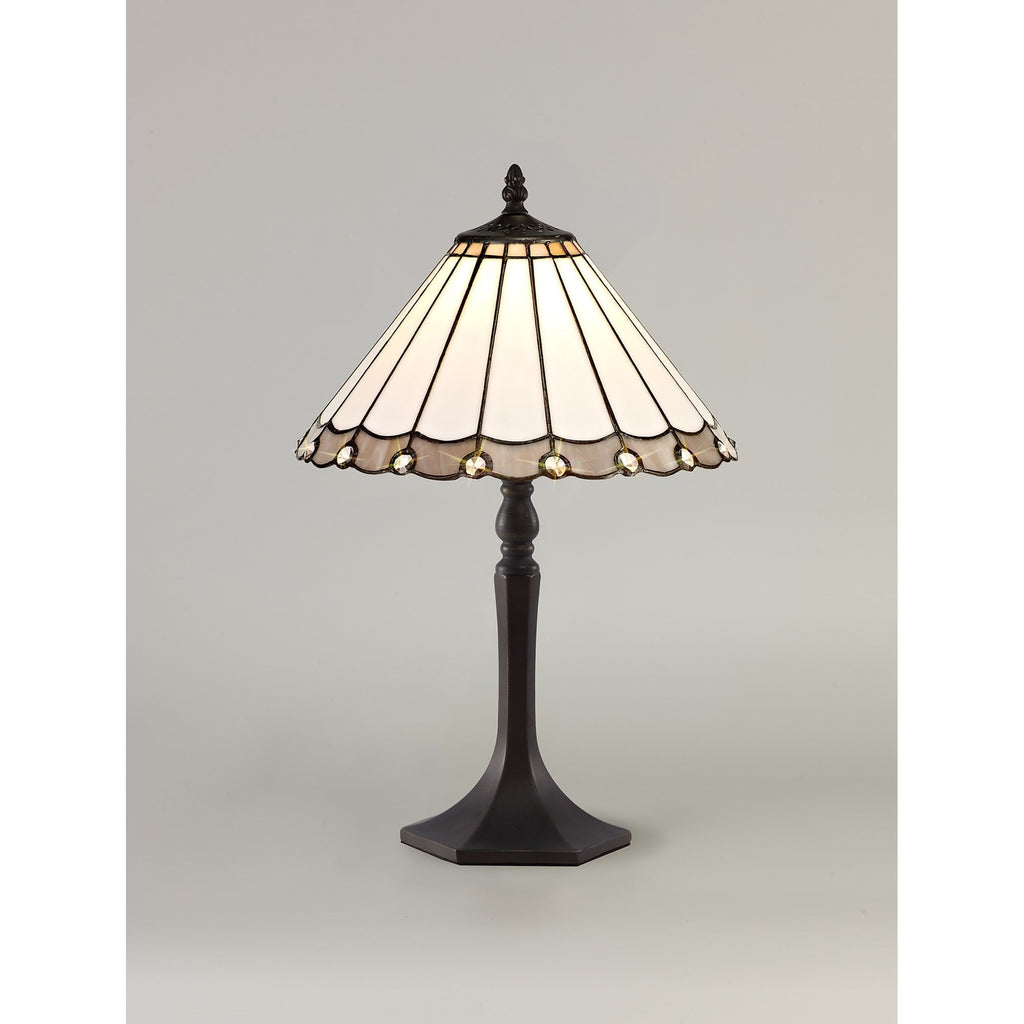 NLK03299 Umbrian 1 Light Octagonal Table Lamp With 30cm Tiffany Shade Grey/Chrome/Crystal/Aged Antique Brass