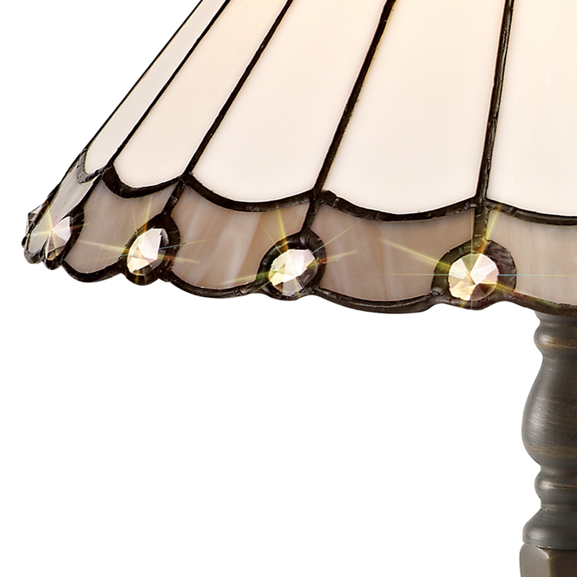 NLK03299 Umbrian 1 Light Octagonal Table Lamp With 30cm Tiffany Shade Grey/Chrome/Crystal/Aged Antique Brass
