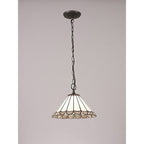NLK03309 Umbrian 1 Light Down Lighter Pendant With 30cm Tiffany Shade Grey/Chrome/Crystal/Aged Antique Brass