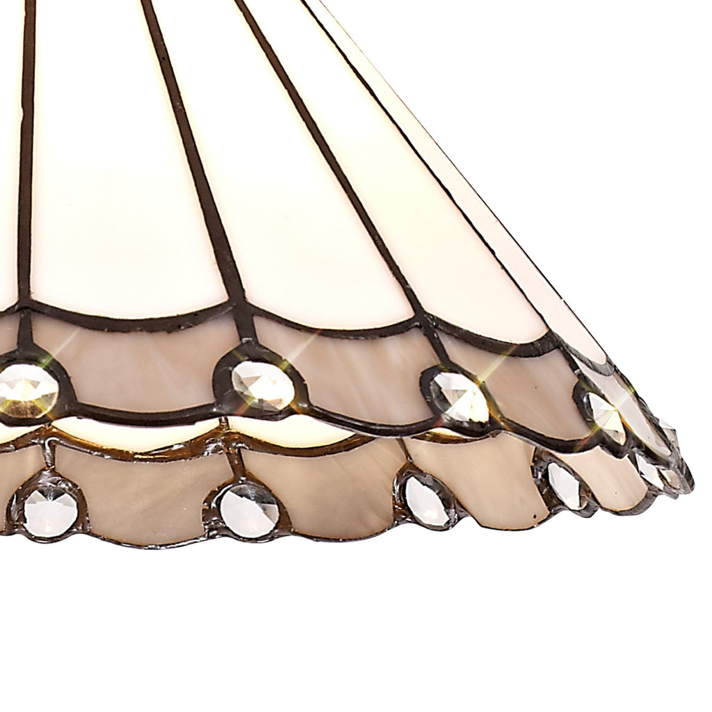 NLK03309 Umbrian 1 Light Down Lighter Pendant With 30cm Tiffany Shade Grey/Chrome/Crystal/Aged Antique Brass