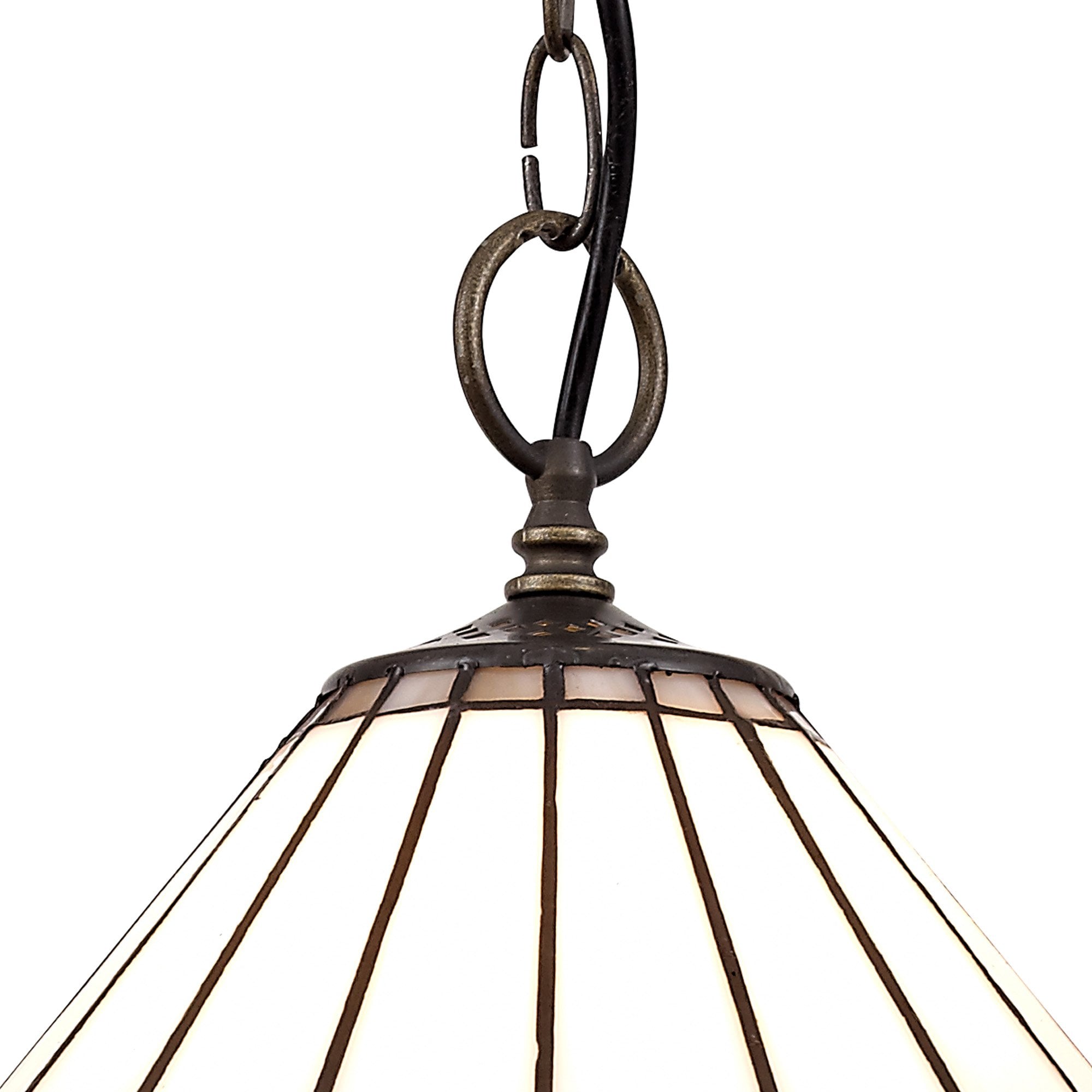 NLK03309 Umbrian 1 Light Down Lighter Pendant With 30cm Tiffany Shade Grey/Chrome/Crystal/Aged Antique Brass