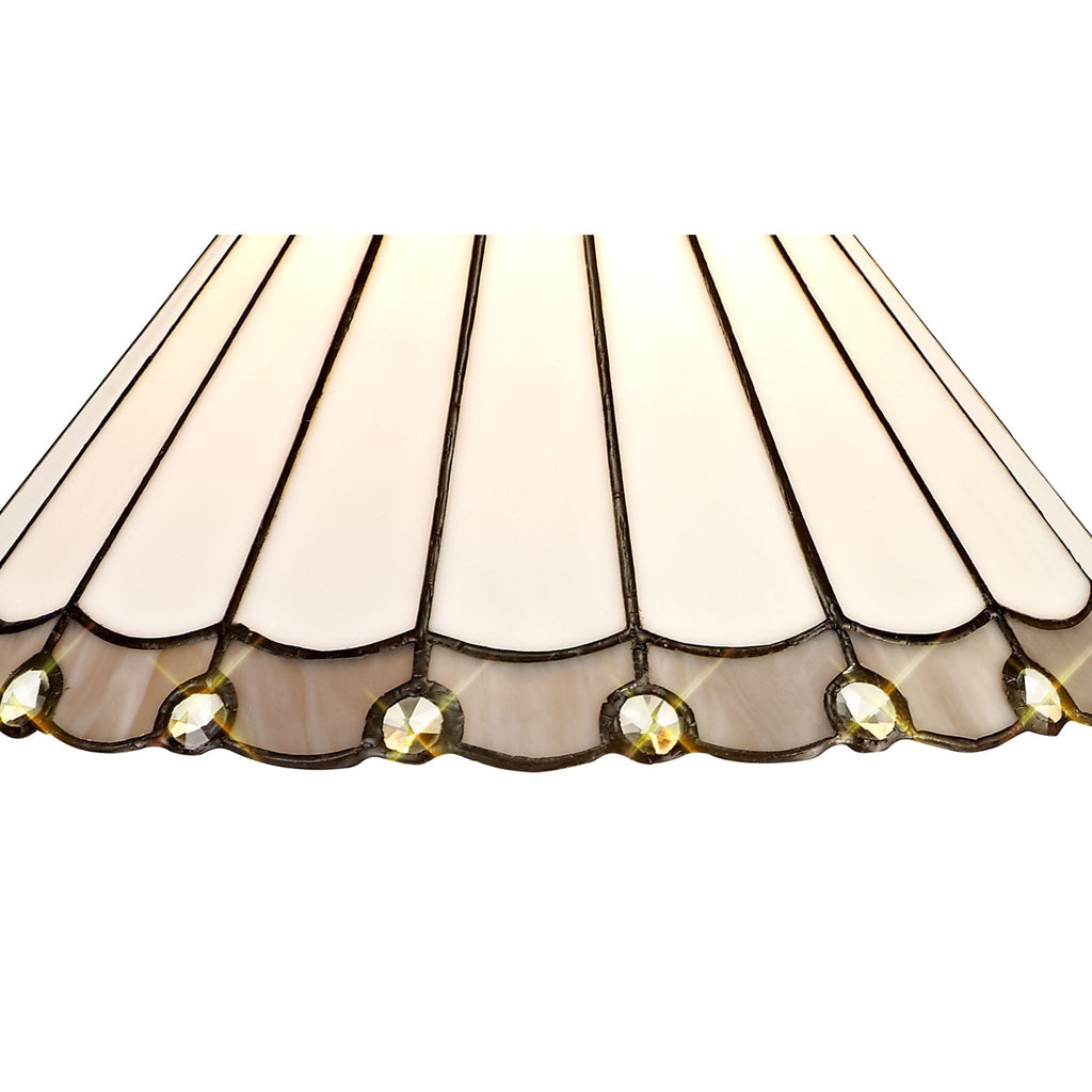 NLK03309 Umbrian 1 Light Down Lighter Pendant With 30cm Tiffany Shade Grey/Chrome/Crystal/Aged Antique Brass