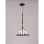 NLK03309 Umbrian 1 Light Down Lighter Pendant With 30cm Tiffany Shade Grey/Chrome/Crystal/Aged Antique Brass