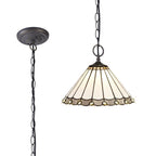 NLK03319 Umbrian 2 Light Down Lighter Pendant With 30cm Tiffany Shade Grey/Chrome/Crystal/Aged Antique Brass