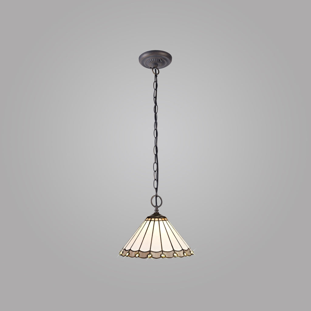NLK03319 Umbrian 2 Light Down Lighter Pendant With 30cm Tiffany Shade Grey/Chrome/Crystal/Aged Antique Brass