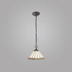 NLK03319 Umbrian 2 Light Down Lighter Pendant With 30cm Tiffany Shade Grey/Chrome/Crystal/Aged Antique Brass