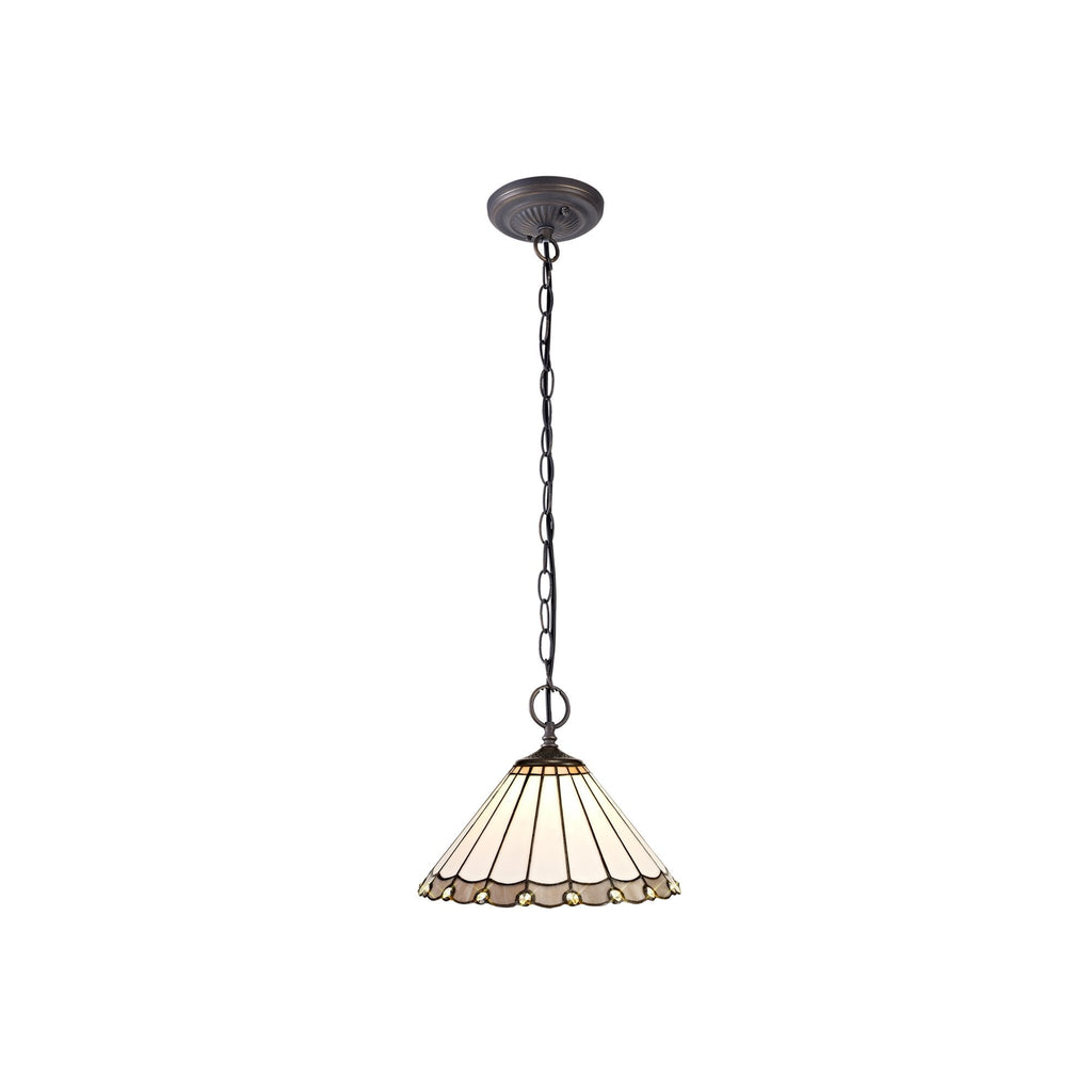 NLK03319 Umbrian 2 Light Down Lighter Pendant With 30cm Tiffany Shade Grey/Chrome/Crystal/Aged Antique Brass