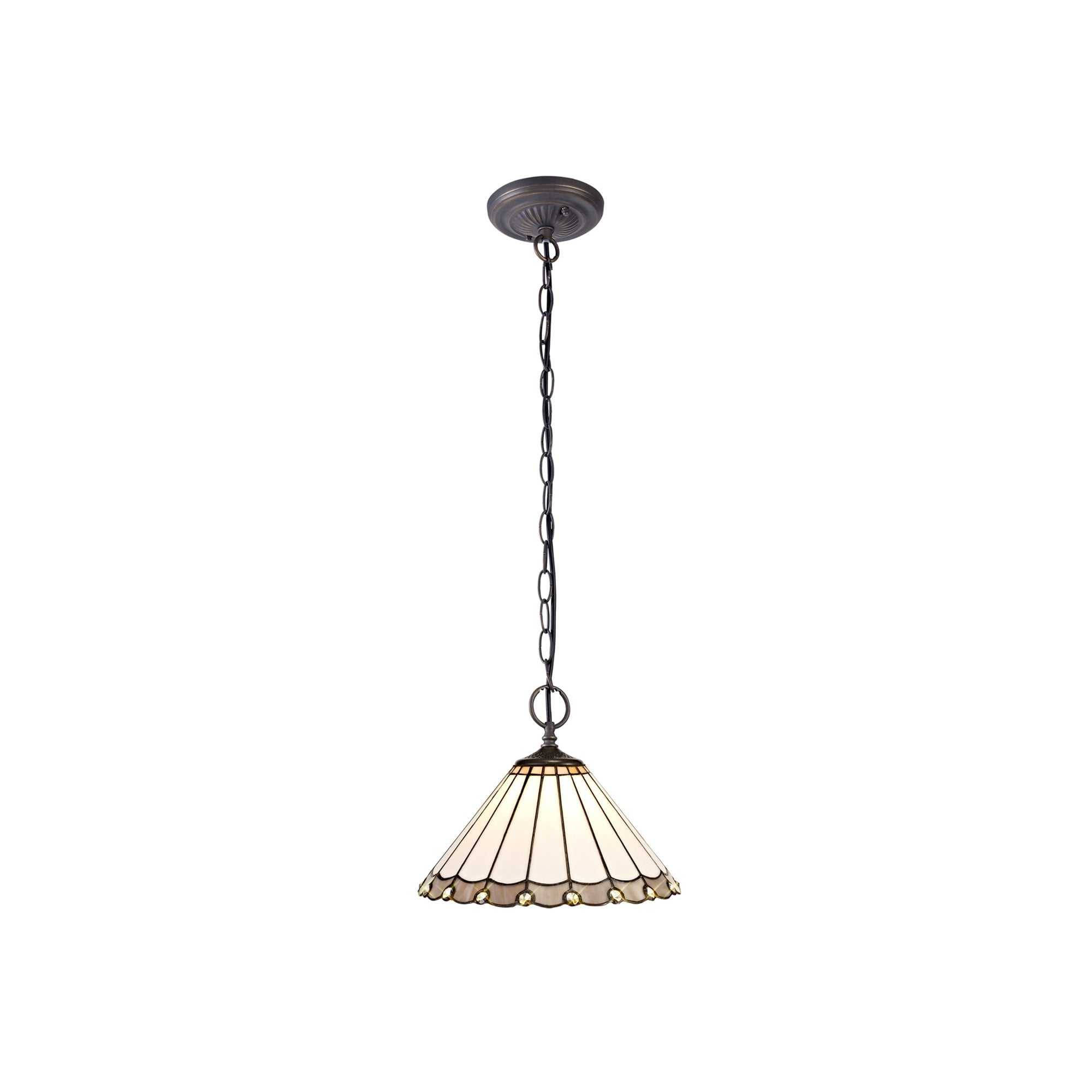 NLK03319 Umbrian 2 Light Down Lighter Pendant With 30cm Tiffany Shade Grey/Chrome/Crystal/Aged Antique Brass