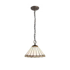 NLK03329 Umbrian 3 Light Down Lighter Pendant With 30cm Tiffany Shade Grey/Chrome/Crystal/Aged Antique Brass