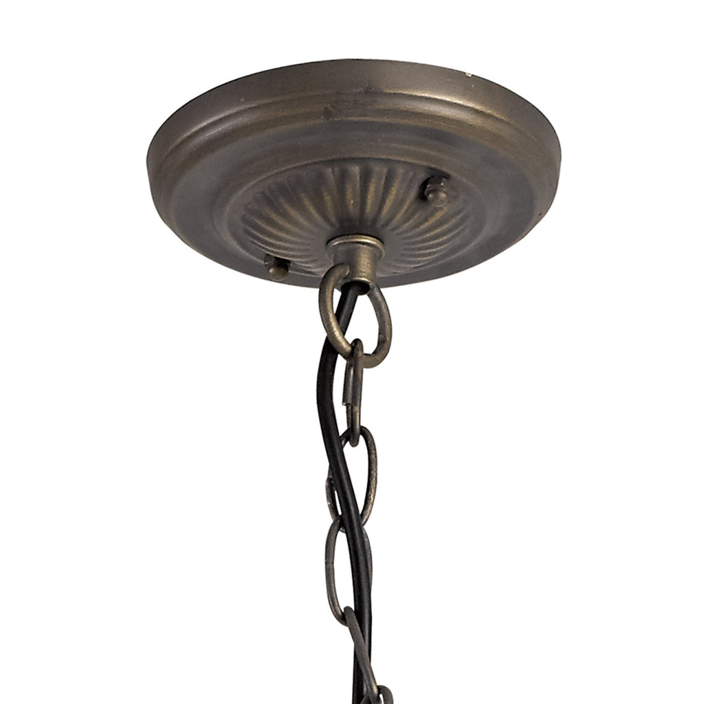 NLK03329 Umbrian 3 Light Down Lighter Pendant With 30cm Tiffany Shade Grey/Chrome/Crystal/Aged Antique Brass