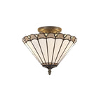 NLK03339 Umbrian 2 Light Semi Ceiling With 30cm Tiffany Shade Grey/Chrome/Crystal/Aged Antique Brass