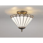 NLK03339 Umbrian 2 Light Semi Ceiling With 30cm Tiffany Shade Grey/Chrome/Crystal/Aged Antique Brass