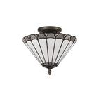 NLK03339 Umbrian 2 Light Semi Ceiling With 30cm Tiffany Shade Grey/Chrome/Crystal/Aged Antique Brass