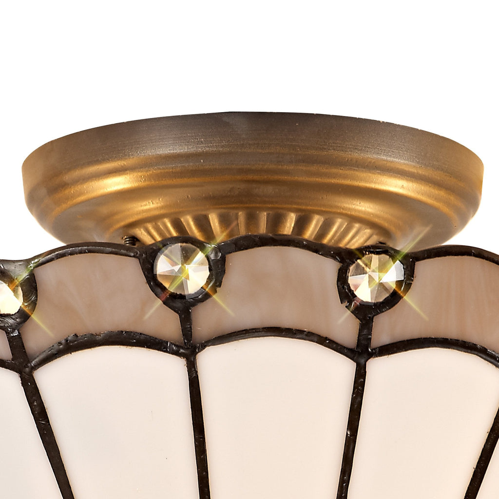 NLK03339 Umbrian 2 Light Semi Ceiling With 30cm Tiffany Shade Grey/Chrome/Crystal/Aged Antique Brass