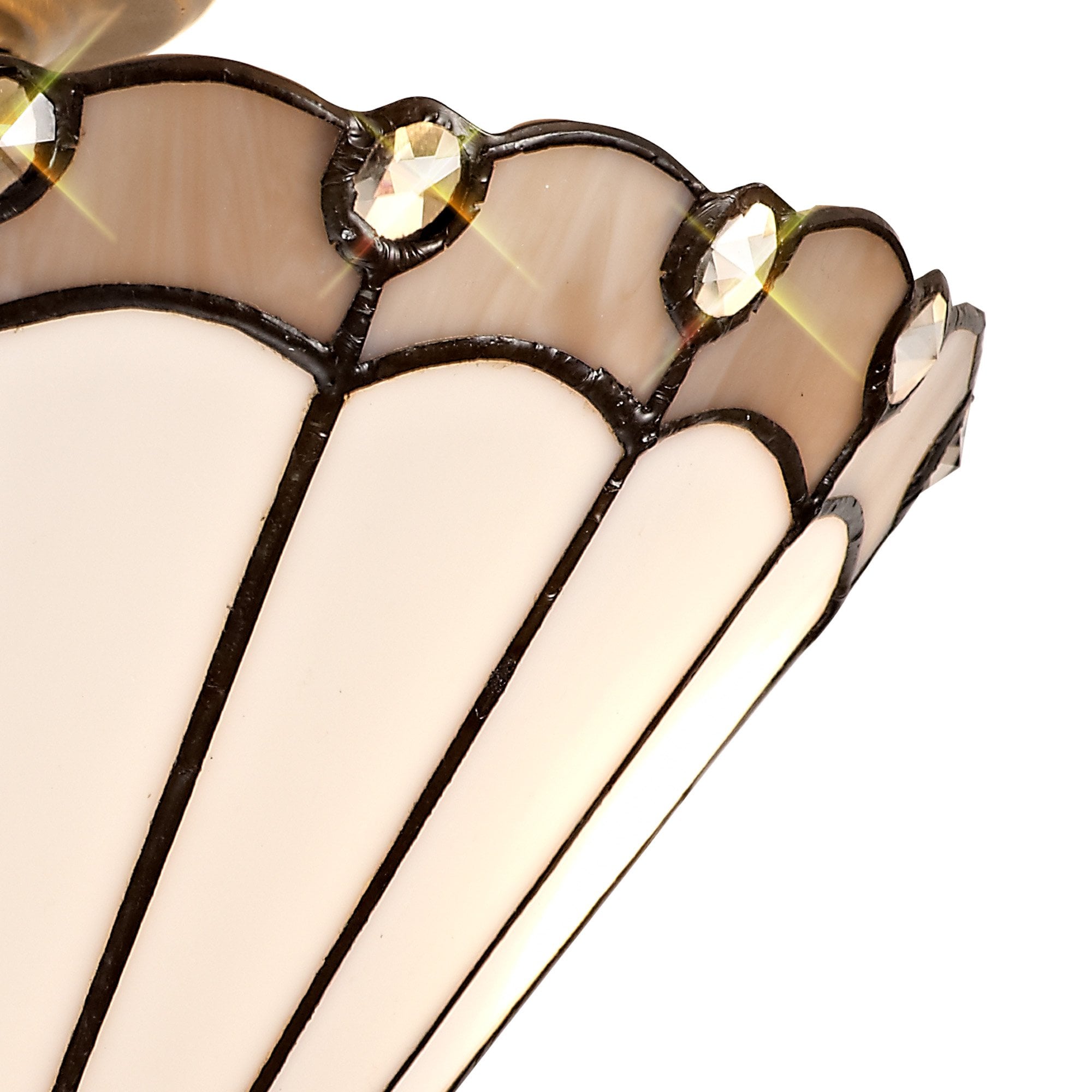 NLK03339 Umbrian 2 Light Semi Ceiling With 30cm Tiffany Shade Grey/Chrome/Crystal/Aged Antique Brass