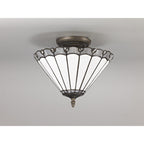 NLK03339 Umbrian 2 Light Semi Ceiling With 30cm Tiffany Shade Grey/Chrome/Crystal/Aged Antique Brass