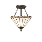 NLK03349 Umbrian 3 Light Semi Ceiling With 30cm Tiffany Shade Grey/Chrome/Crystal/Aged Antique Brass