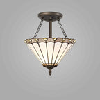 NLK03349 Umbrian 3 Light Semi Ceiling With 30cm Tiffany Shade Grey/Chrome/Crystal/Aged Antique Brass