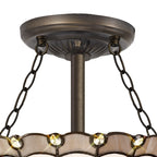NLK03349 Umbrian 3 Light Semi Ceiling With 30cm Tiffany Shade Grey/Chrome/Crystal/Aged Antique Brass
