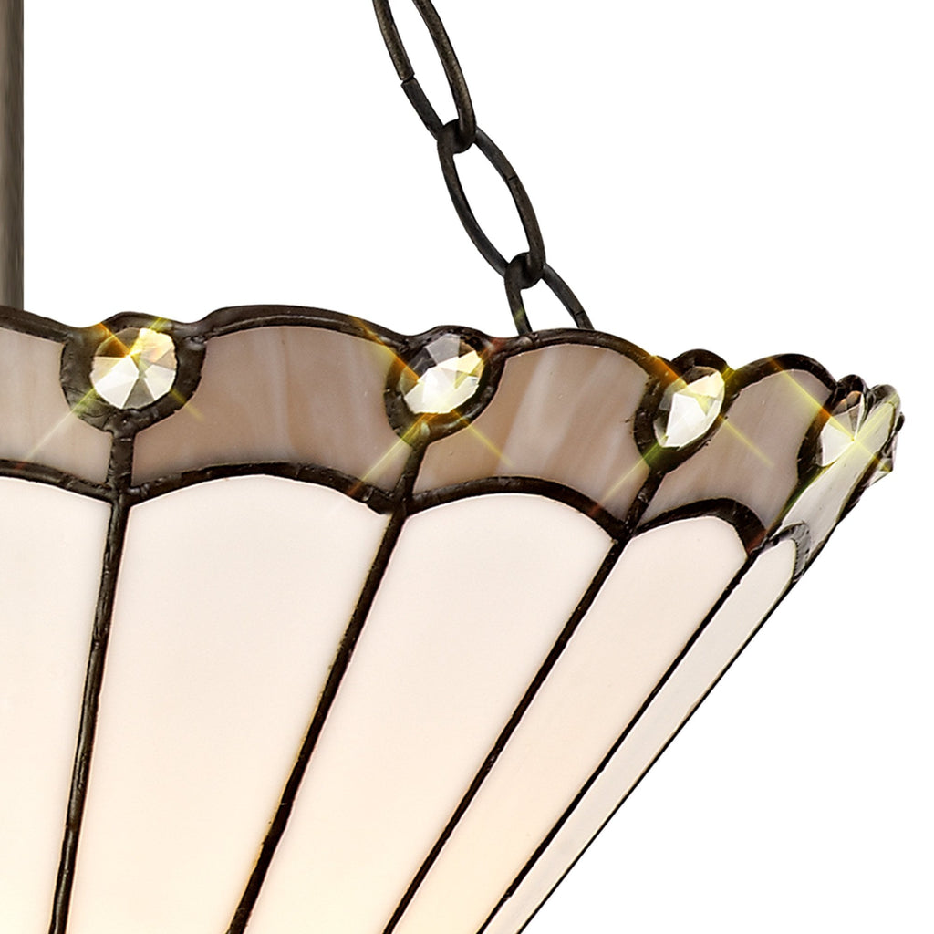NLK03349 Umbrian 3 Light Semi Ceiling With 30cm Tiffany Shade Grey/Chrome/Crystal/Aged Antique Brass