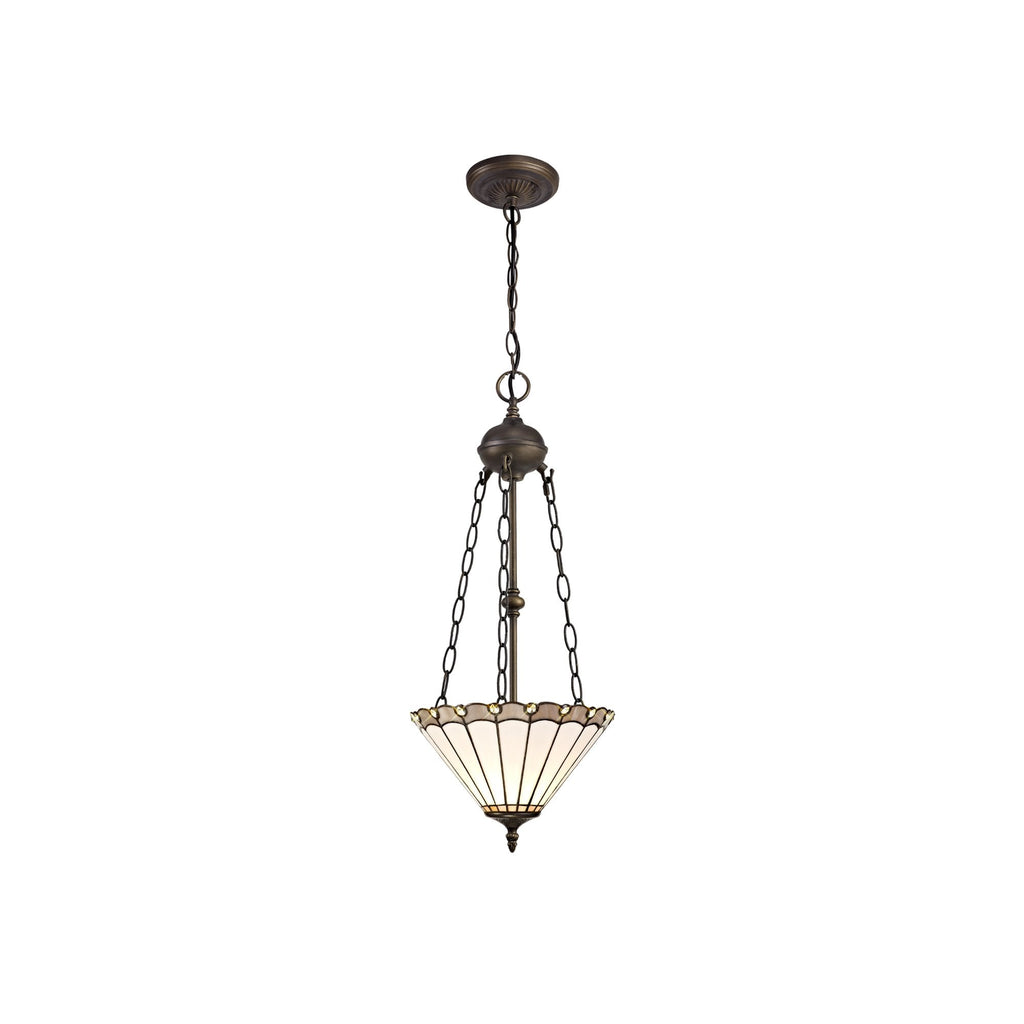 NLK03359 Umbrian 2 Light Up Lighter Pendant With 30cm Tiffany Shade Grey/Chrome/Crystal/Aged Antique Brass